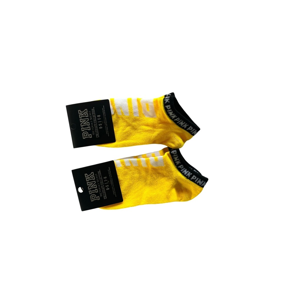 PINK Victoria's‎ Secret Collegiate Collection Yellow Ankle Socks 2 Pairs NWT OS